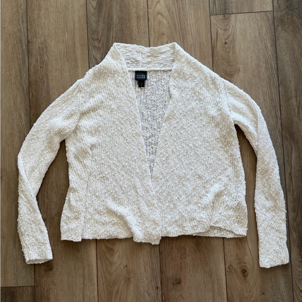 Eileen Fisher Boucle Italian Yarn Ivory Cardigan M Cottagecore Minimalist